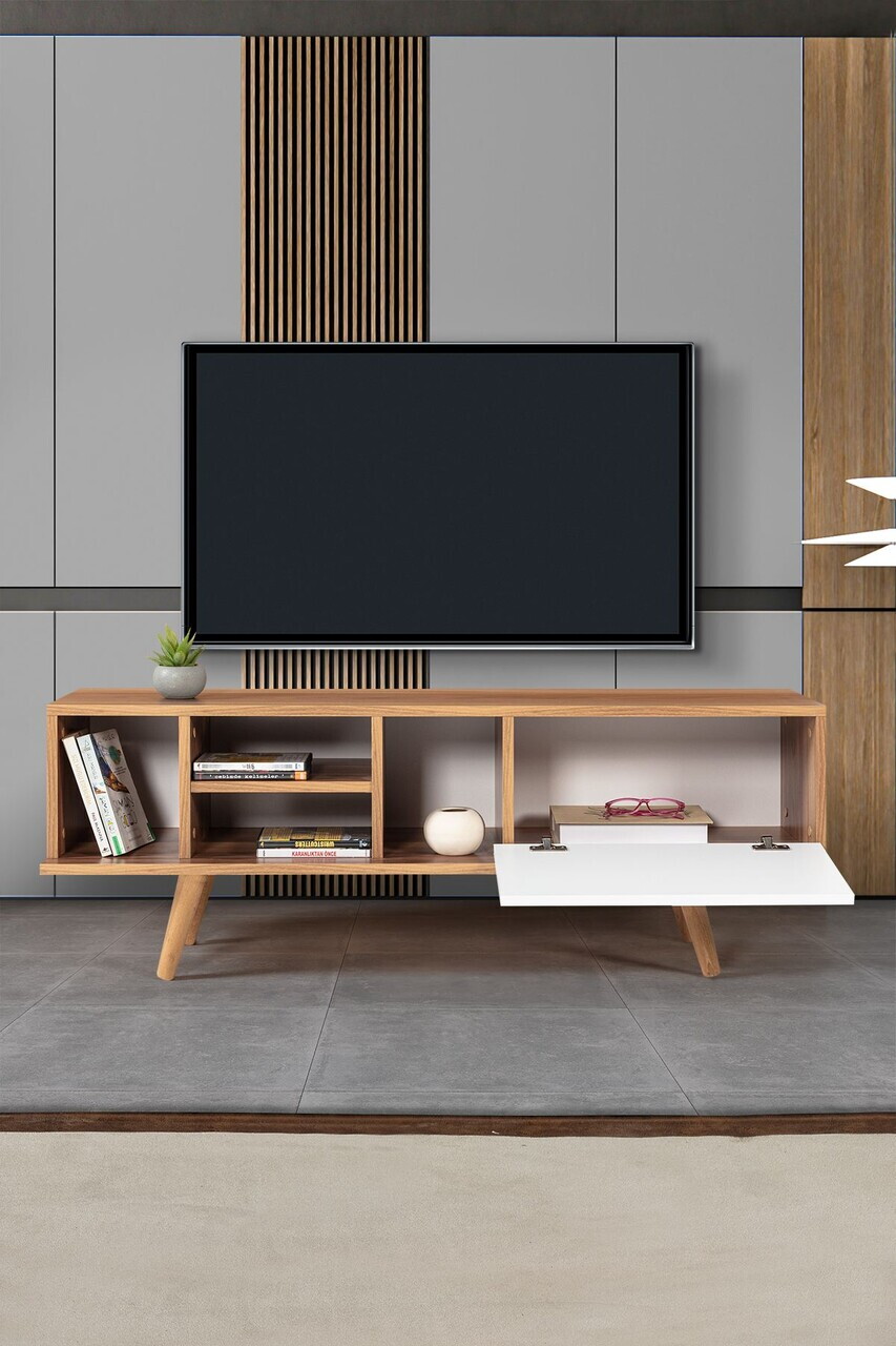 Comoda TV, Hanah Home, Ela 3333, 130x47x35 cm, PAL, Nuc/Alb — imaginea 2