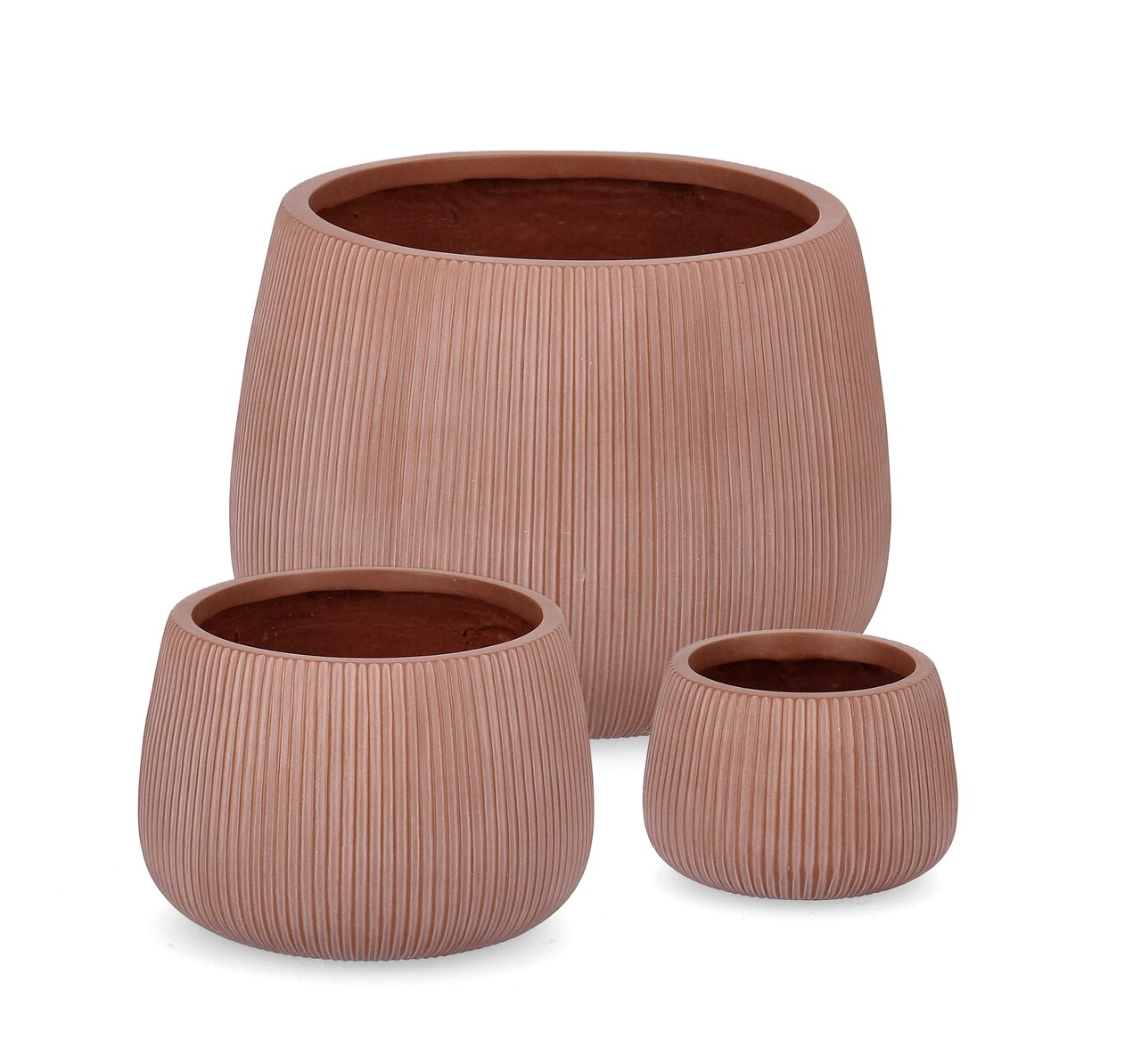 Set Ghivece Pentru Exterior 3 Piese Ribbed, Bizzotto, Ø50 X 36 Cm, Fibra De Sticla Si Argila, Teracota