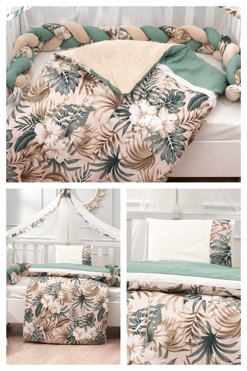 Set de dormit pentru bebelusi cu protectie laterala, Wallxpert, Tropical, Green / White / Brown - view 2