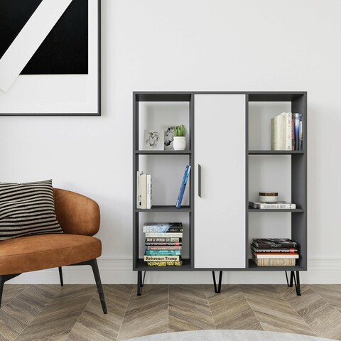 Corp biblioteca, zena home, peoria, 120x123.6x25 cm, pal, antracit/alb