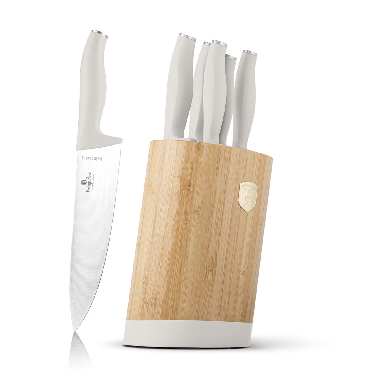 Set 5 cutite cu suport rotund Berlinger Haus, Sahara, inox/bambus, crem mat/natur - imagine 16