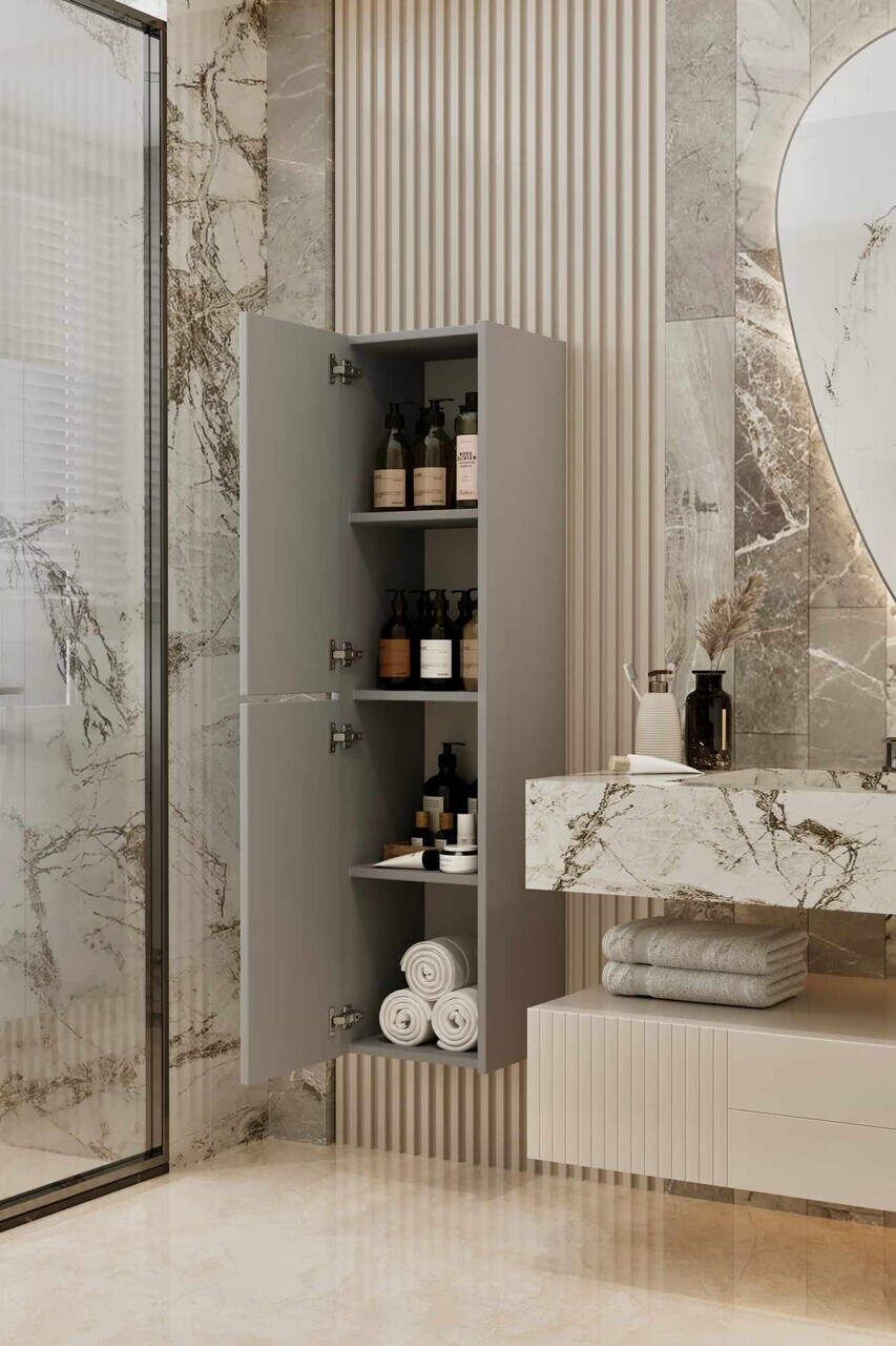 Dulap de baie, Hanah Home, Capella, 34x138x32 cm, MDF, Gri deschis - view 3