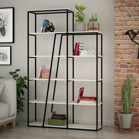 Corp biblioteca, decortie, pal kitaplık, 110x178x29 cm, alb negru