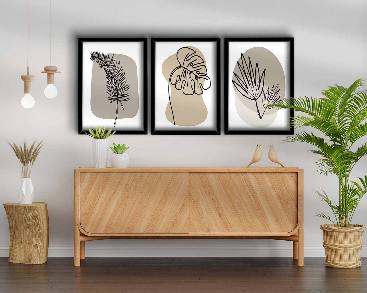 Set 3 tablouri decorative 3P3853NISCT-024 Lemn Beige / White / Black