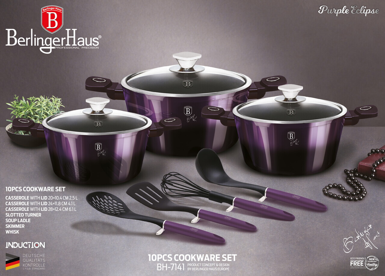 Set pentru gatit Berlinger Haus, Purple Eclipse, 10 piese, aluminiu forjat, mov - imagine 2