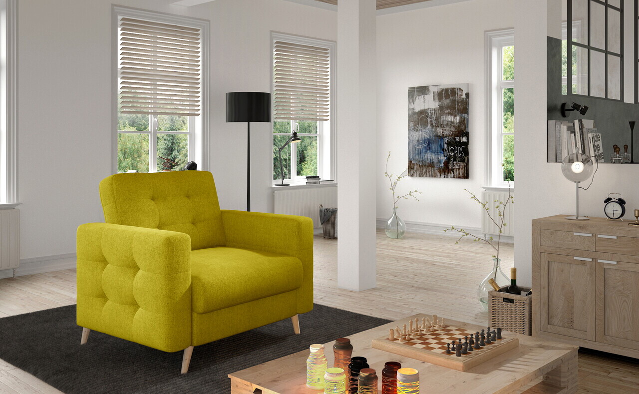 Set canapea extensibila 3 locuri si fotoliu ELTAP, Asgard, 235x95x86 cm / 107x92x86 cm, lemn/poliester, galben - view 2