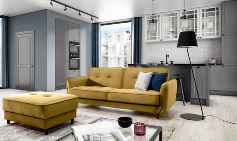 Canapea extensibila 3 locuri ELTAP, SO-BEL-48MO, Bellis, 220x90x83 cm, lemn/poliester, galben