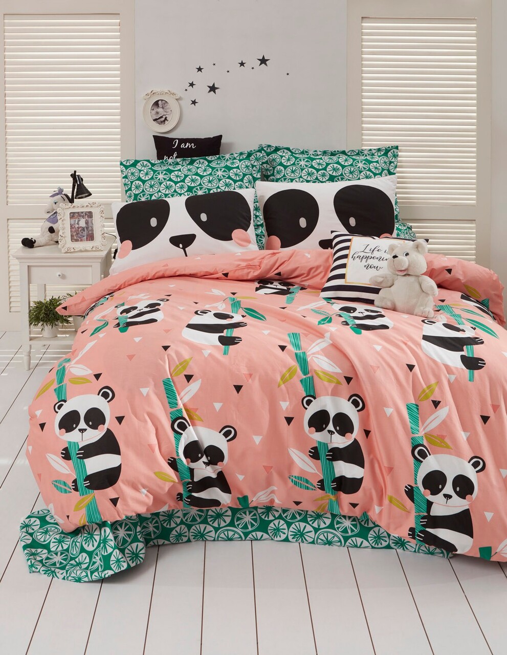 Lenjerie de pat dubla King (FR) 3 piese L'essentiel Maison Panida 65% bumbac/35% poliester Roz