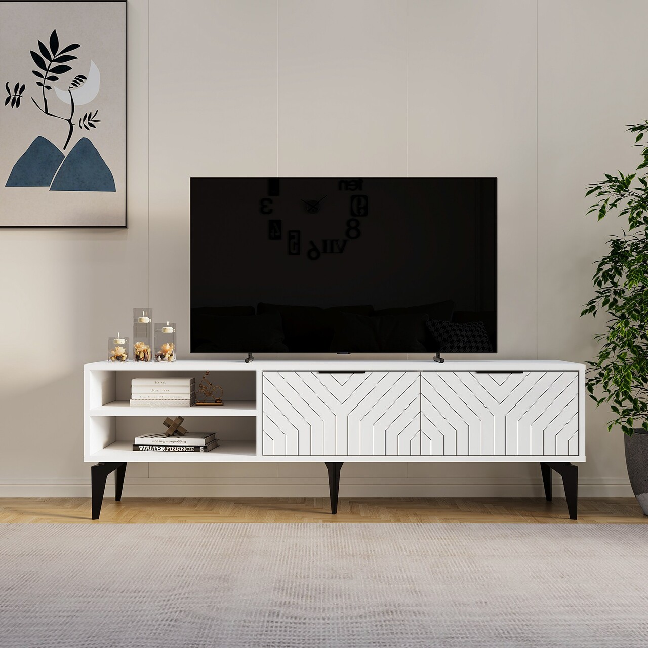Comoda TV, Odessa, Regina, 160x50x29.6 cm, Alb