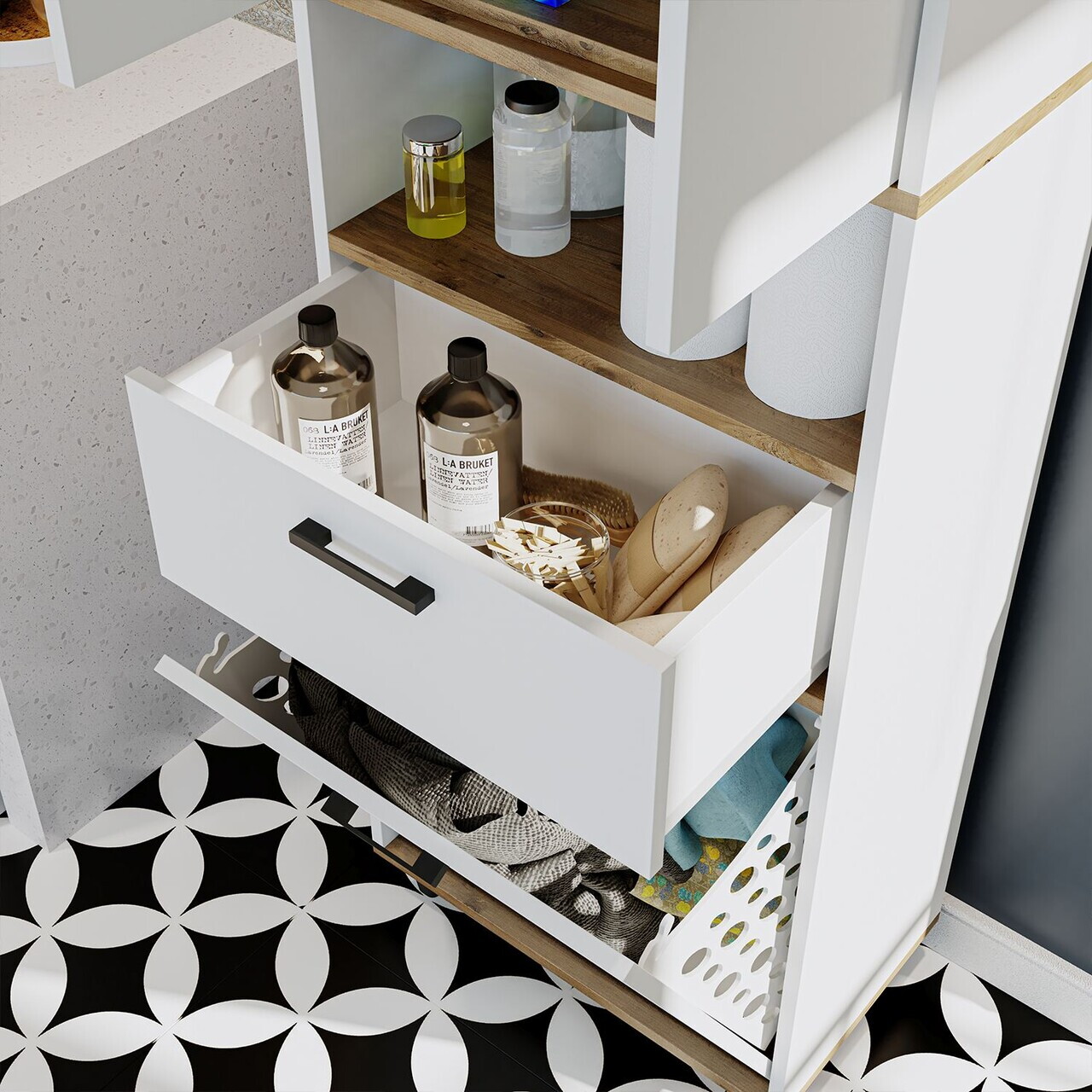 Dulap multifunctional, Hanah Home, 2531, 60x200x35 cm, PAL MELAMINAT, Pin Atlantic / Alb — imaginea 6
