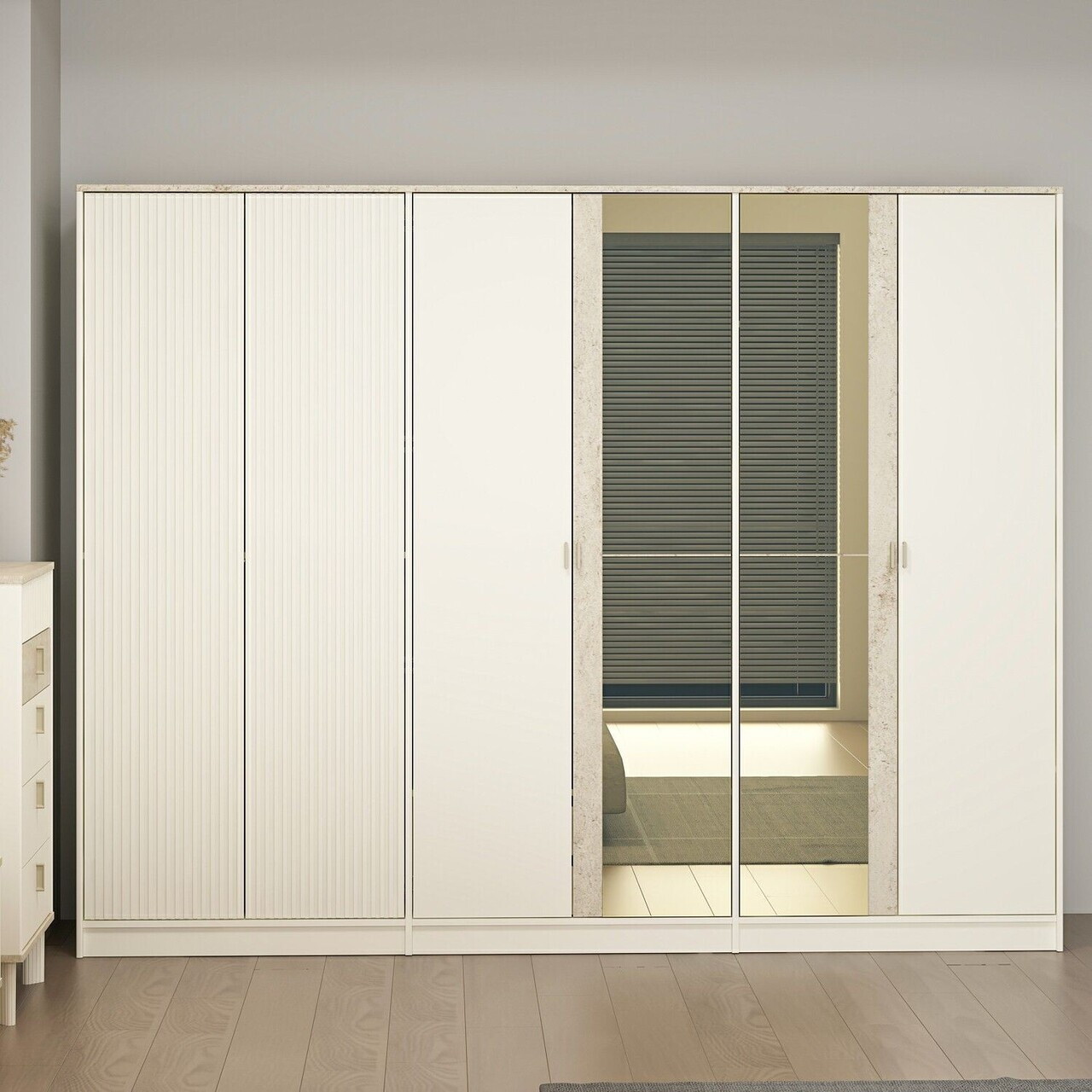 Dulap pentru haine, Hanah Home, Valento, 270x210x60 cm, Piatră Lunii / Travertin