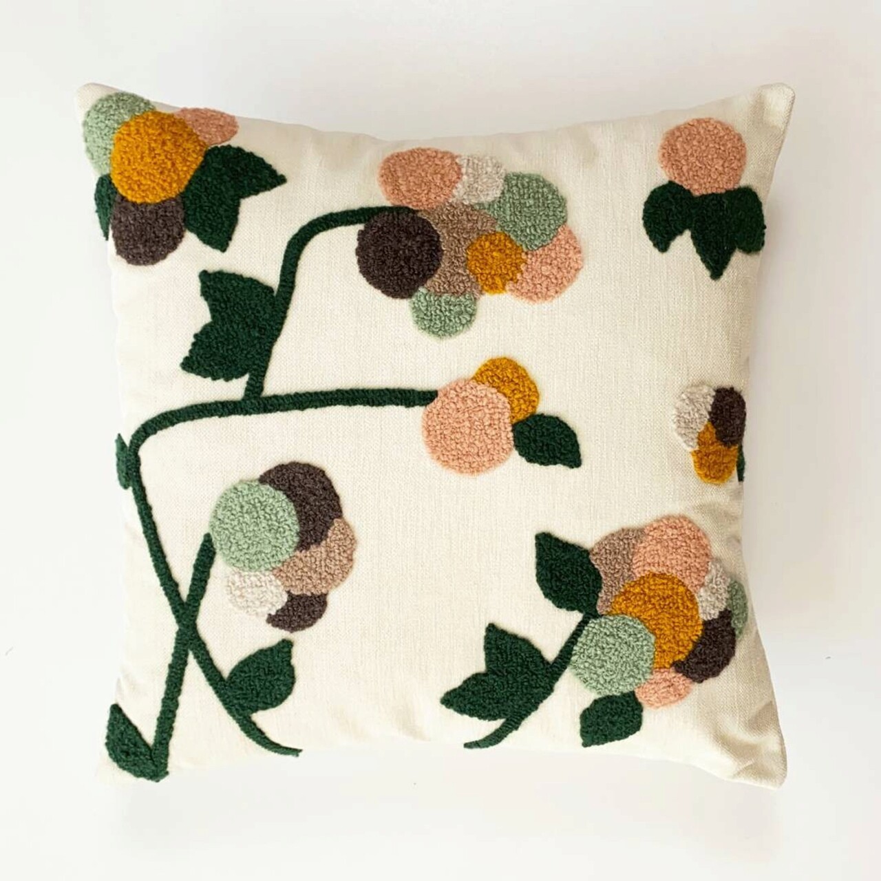 Perna, Dahlia Punch Pillow With İnsert, 43x43 cm, Material: 20% in, 80% poliester, Muștar / Gri închis / Pudră / Roz / Verde / Verde de mare - 1 | YEO