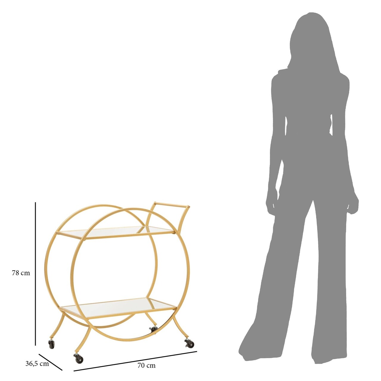 Carucior pentru servire Round, Mauro Ferretti, 70x36.5x78 cm, fier, auriu