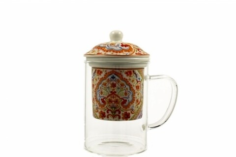 Cana cu infuzor Espania, Duo, 450 ml, sticla, multicolor