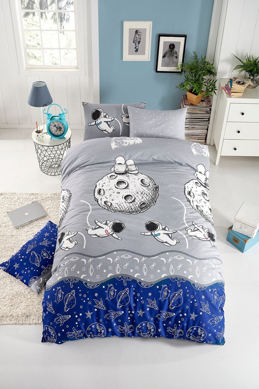 Lenjerie de pat pentru o persoana, Space Fitted, Tabu Home, 65% bumbac/35% poliester