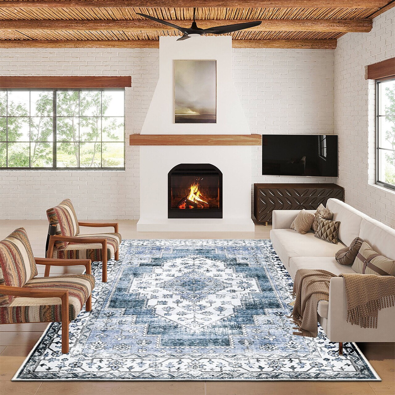 Covor, Kece-Fr84, 160x230 cm, Albastru