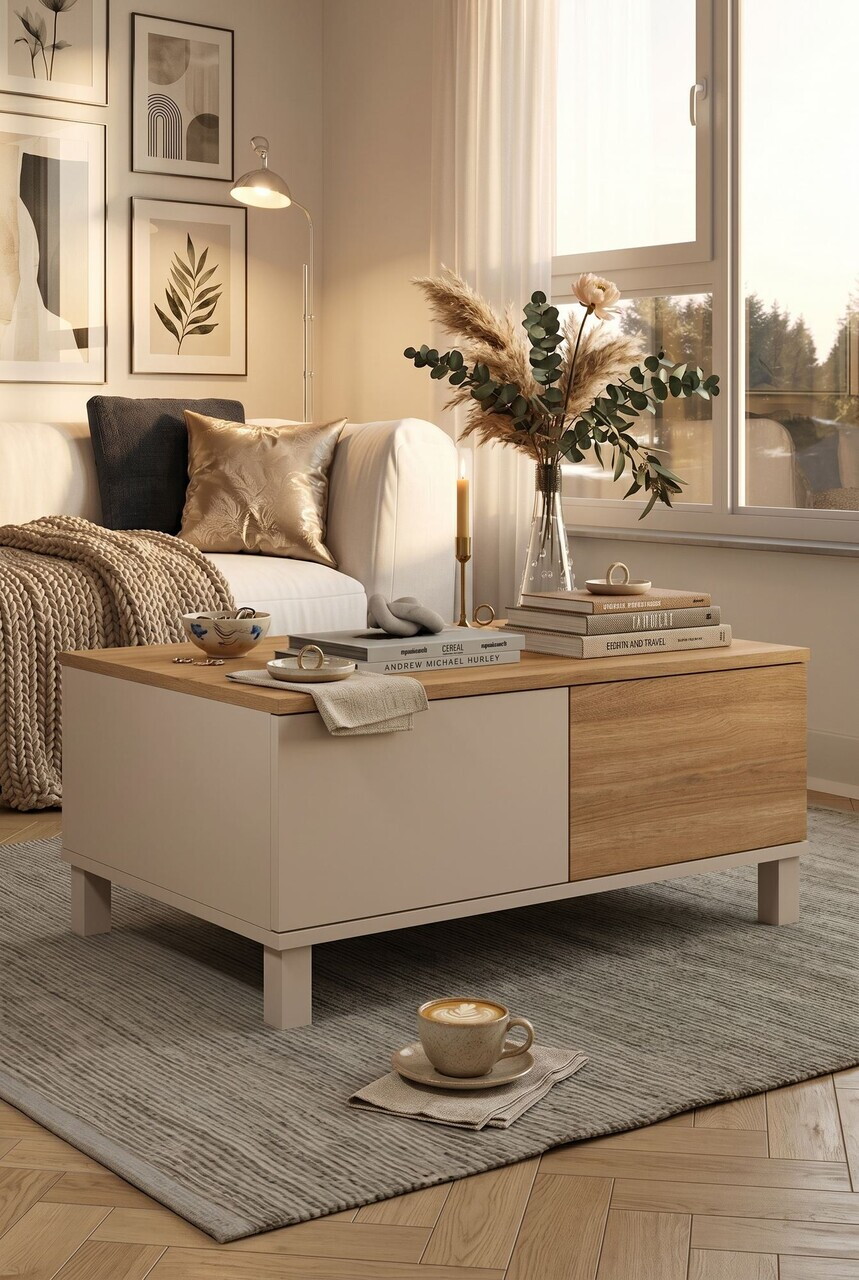 Masuta de cafea, Hanah Home, Mood, 90x40x60 cm, PAL, Nisip / Stejar — imaginea 5