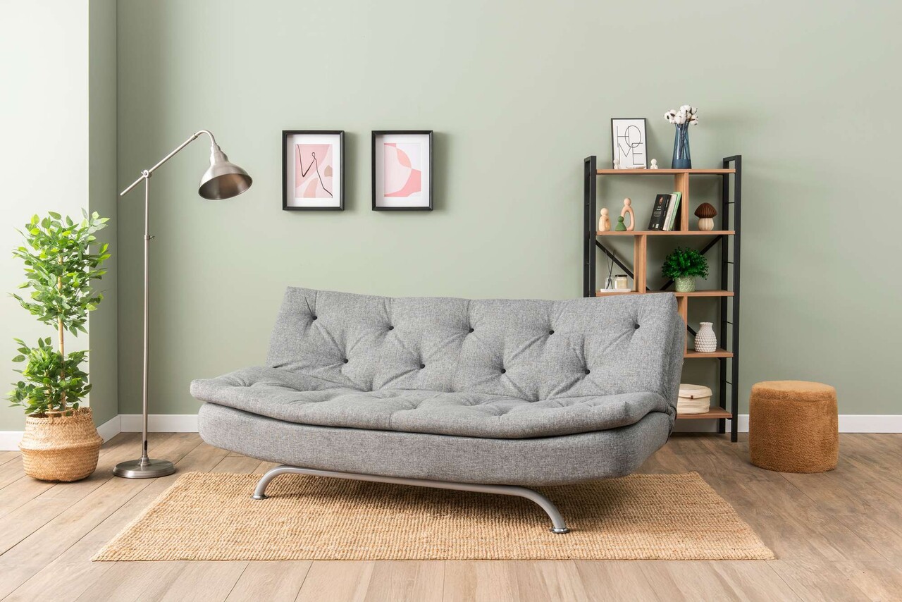 Canapea extensibila cu 3 locuri, Futon, 859FTN2897, Metal , Gri deschis