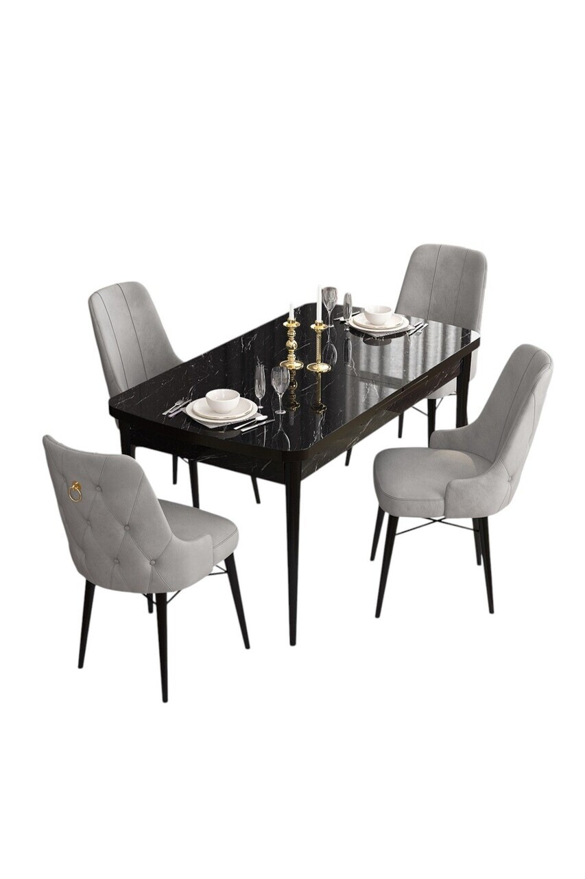 Set masa extensibila si scaune (5 piese), Hanah Home, Are, Model de marmură neagră / Gri — imaginea 2