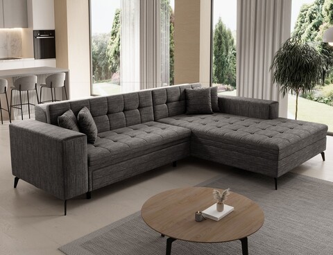 Coltar extensibil dreapta 4 locuri ELTAP, Sol-22, Solange, 292x196x84 cm, lemn/poliester, gri