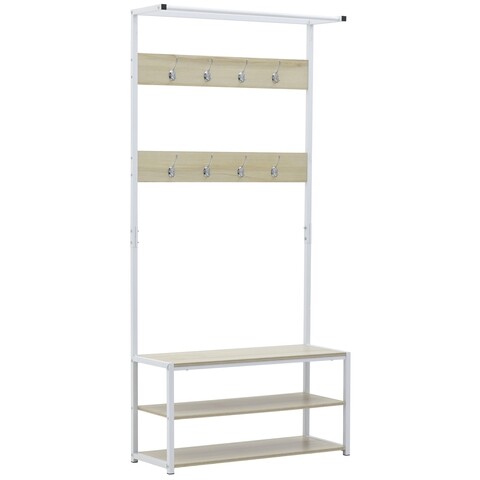 Cuier cu pantofar Entryway, InArt, 80x30x170 cm, fier/MDF, alb