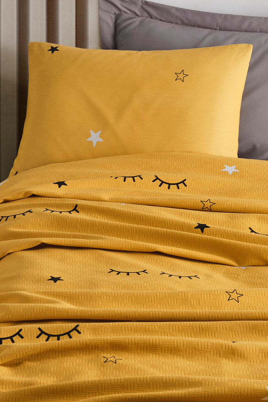 Set cuvertura pique Single 2 piese, Dide - Yellow, Eponj Home, Bumbac