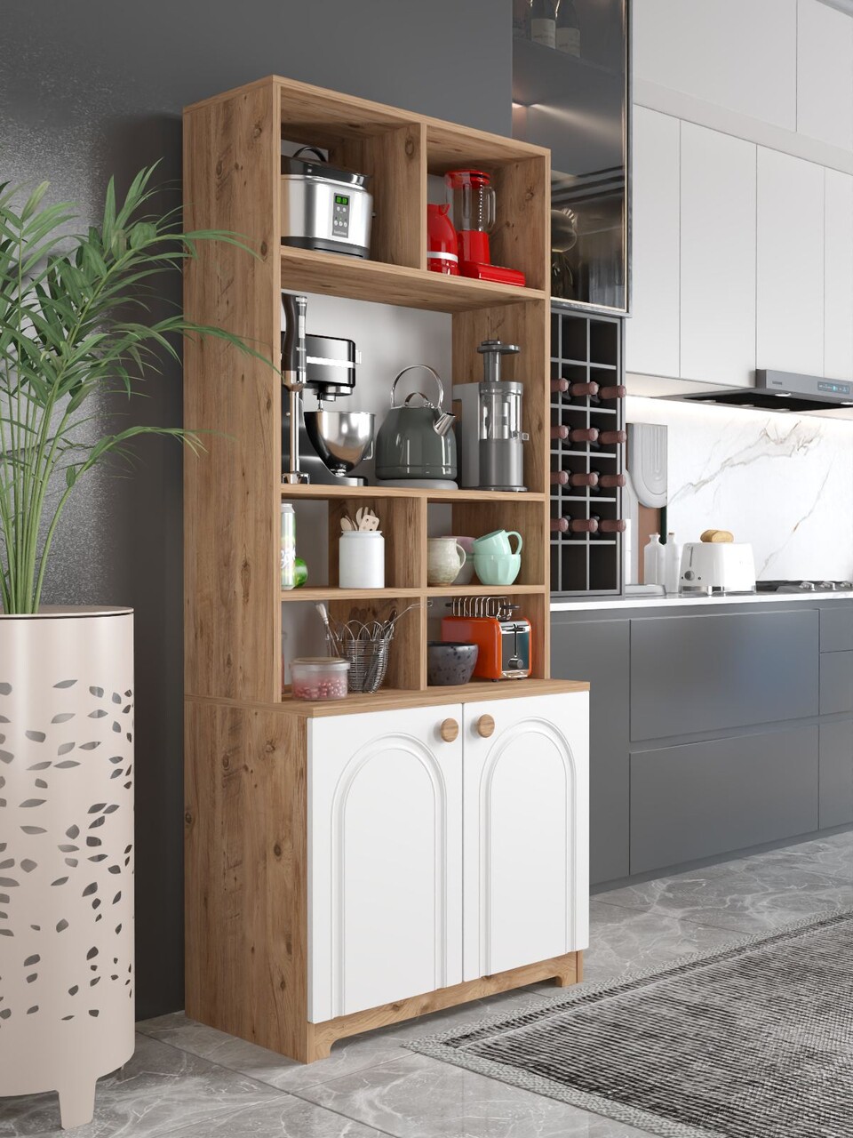 Dulap multifunctional, Hanah Home, Lunora, 78x185x42 cm, PAL, Pin Atlantic / Alb - view 4