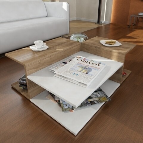 Masuta pentru living, Wooden Art, Friend White Walnut, 95x32x75 cm