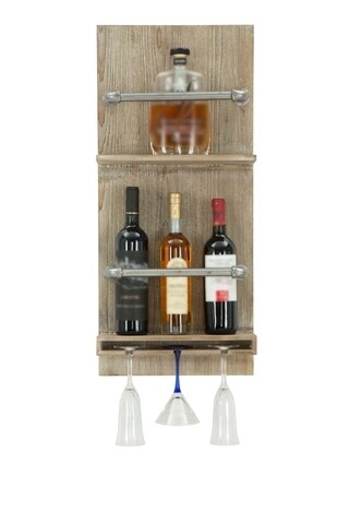 Raft pentru vin cu suport de pahare Vertical, Mauro Ferretti, 34x12x76 cm, fier/lemn Mobilier si saltele