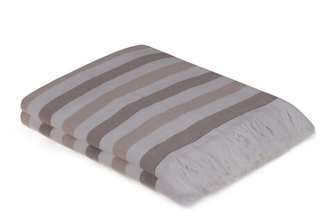 Set prosoape de plaja (2 bucăți), hobby, stripe, bumbac, maro/alb