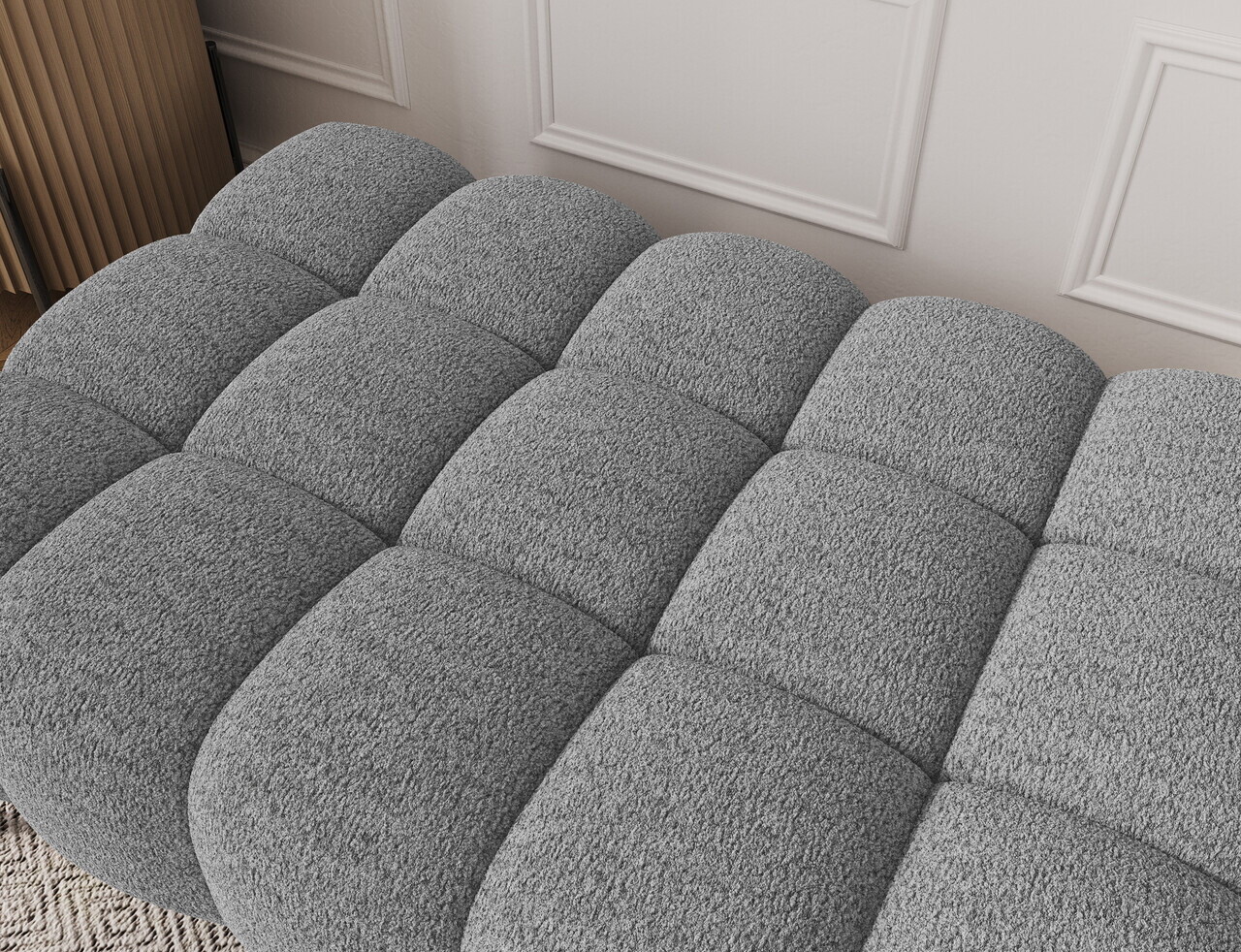 Taburet ELTAP, Ferivo, 137x68x37 cm, lemn/tesatura boucle, gri — imaginea 4