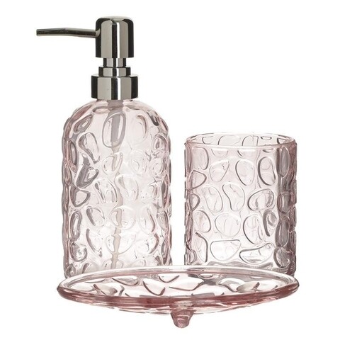 Set de baie Bubbles, InArt, 3 piese, sticla, roz