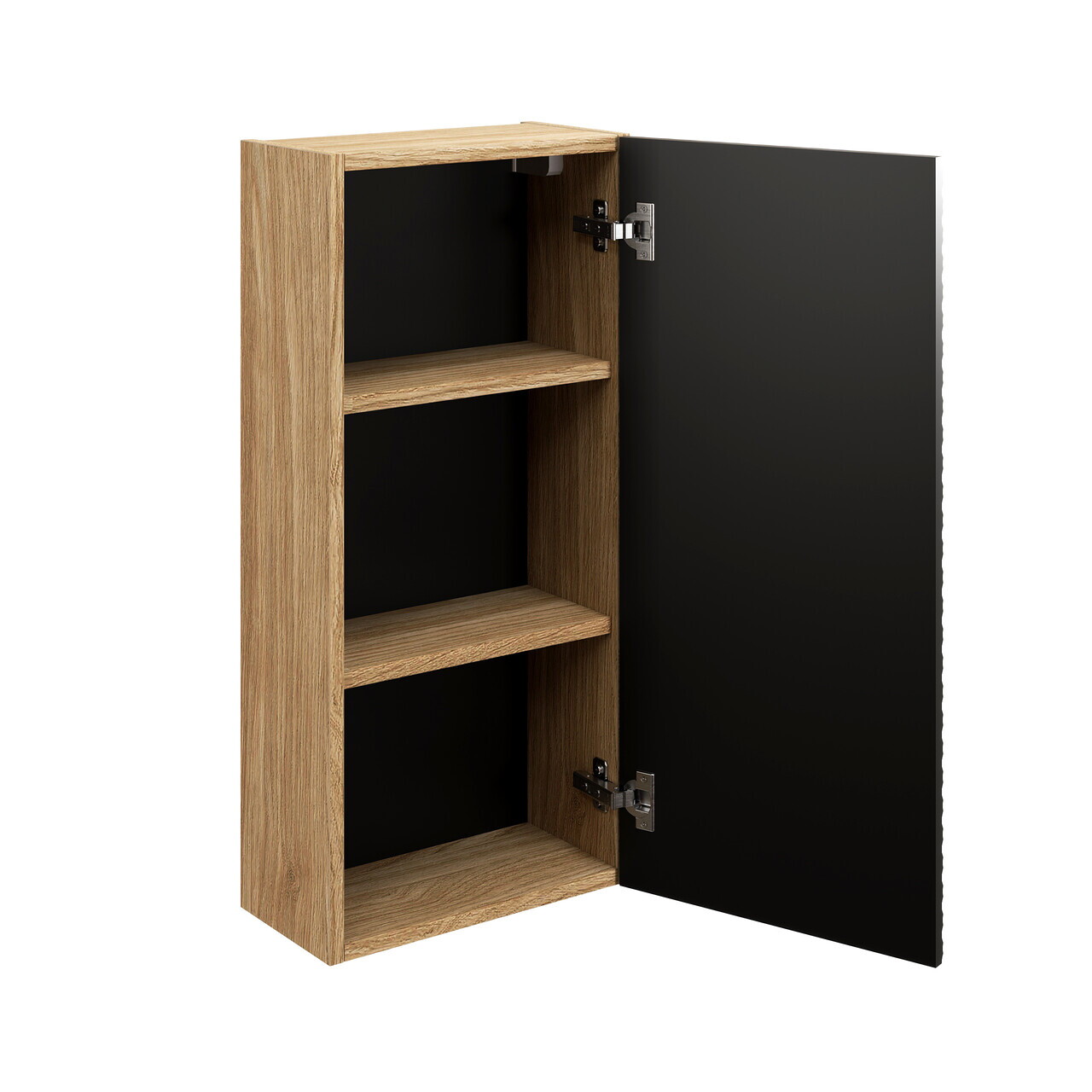Dulap suspendat cu 1 usa, Ocean Black, Comad, 35x19x75 cm, MDF/PAL laminat, negru mat/stejar — imaginea 2