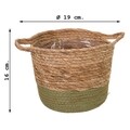 Cos pentru depozitare, Creaciones Meng, 16x19 cm, stuf/hartie impletita, natural/verde