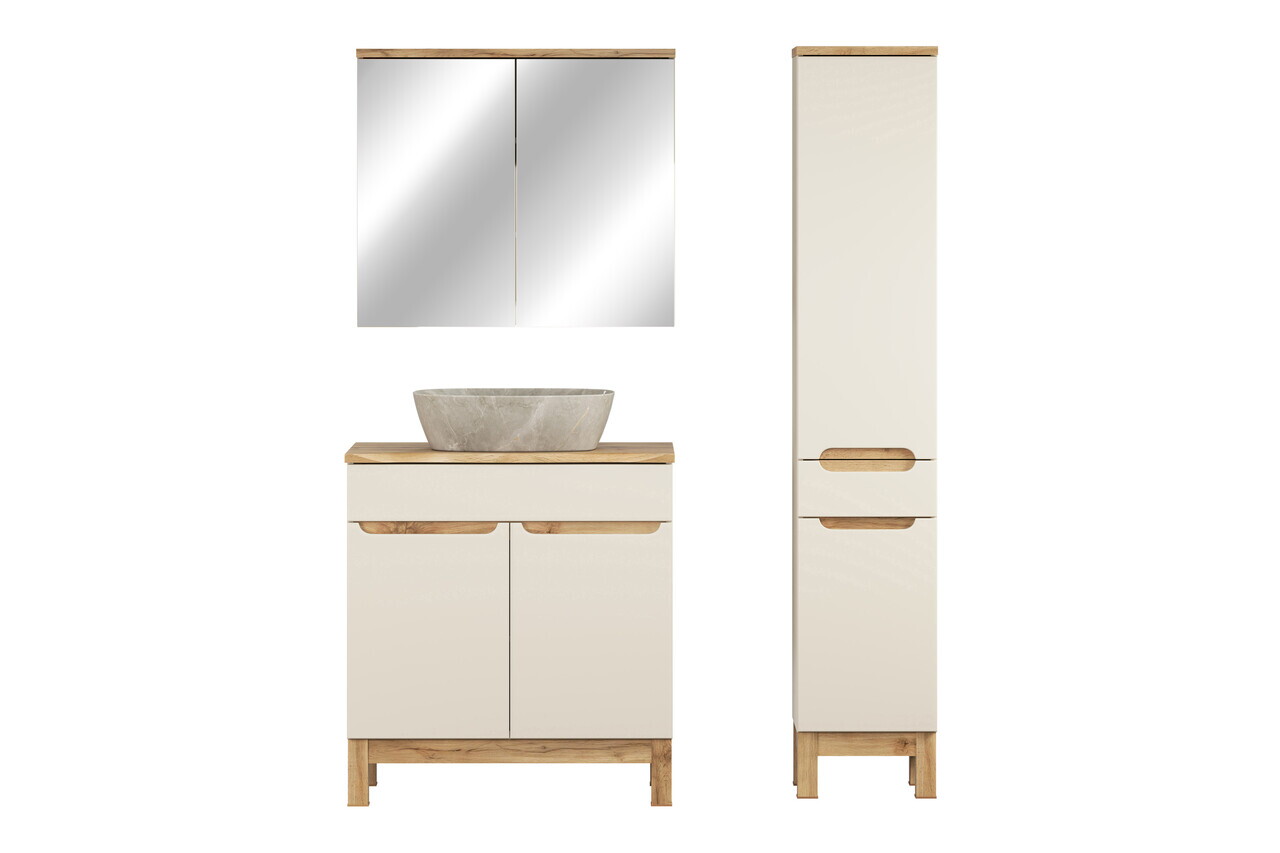 Set mobilier baie Bali Cashmere Anna 80 cm, dulap inalt, masca cu lavoar si cabinet cu oglinda, Comad, MDF/PAL, casmir - view 2