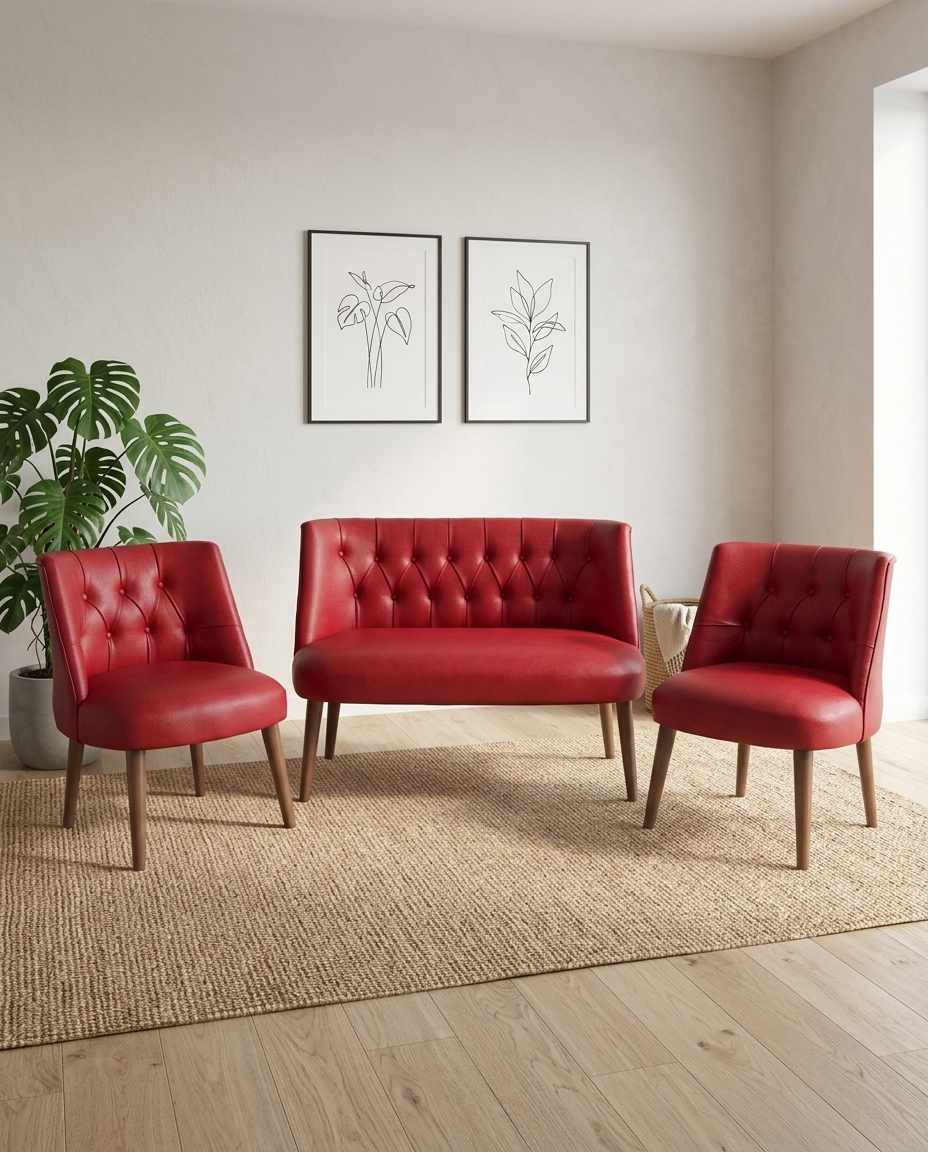 Set fotoliu extensibil și canapea cu 2 locuri (3 piese), Atelier del Sofa, 281ELR1216, Rosu