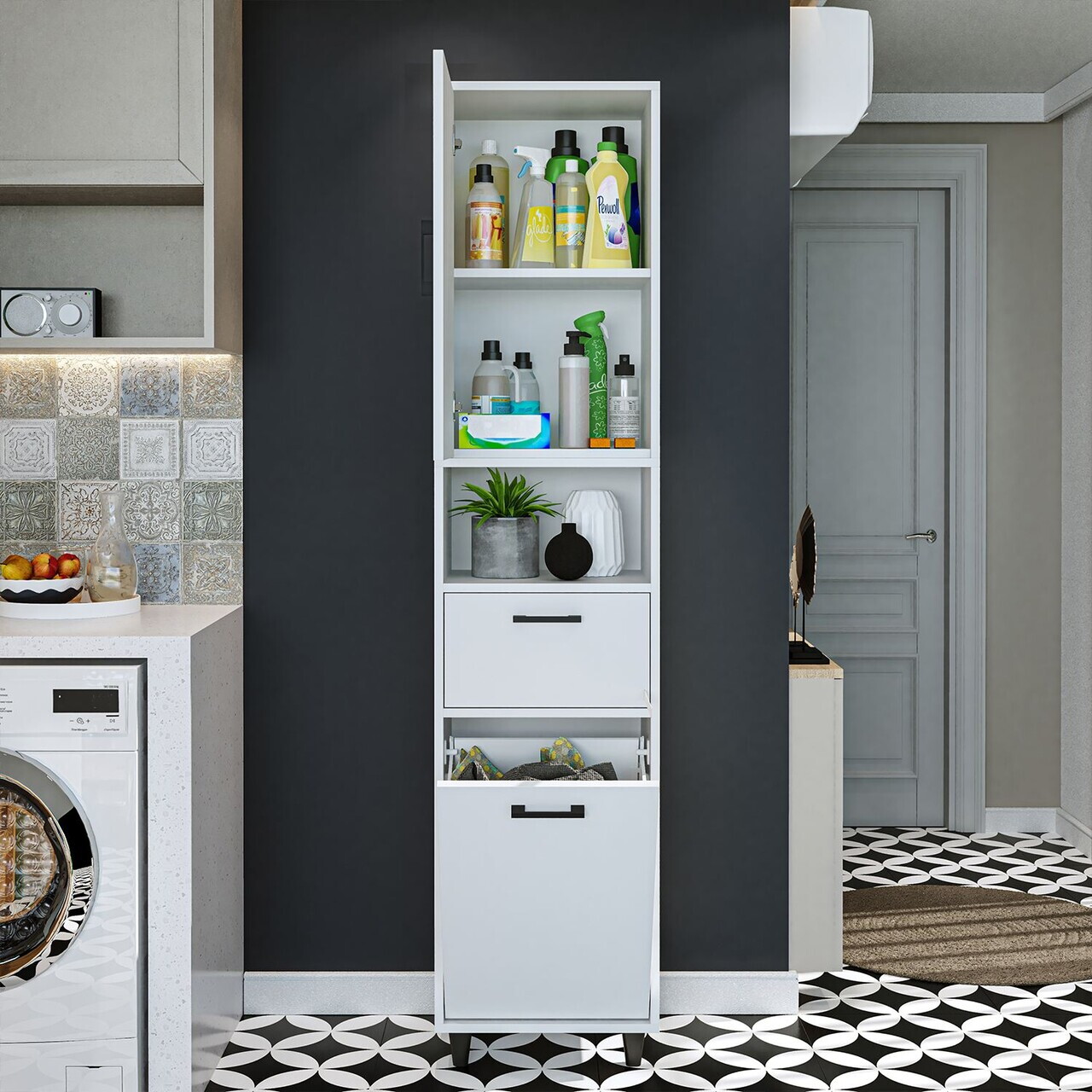 Dulap multifunctional, Hanah Home, 2524, 45x200x35 cm, PAL MELAMINAT, Alb — imaginea 3
