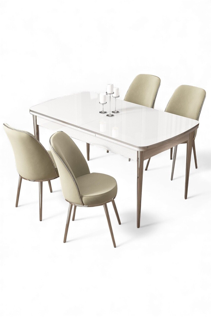 Set masa extensibila si scaune, Hanah Home, Nira, Alb / Crom / Crem - view 2
