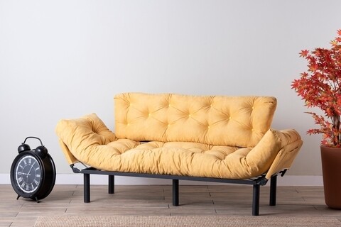 Canapea extensibila Nitta Triple, Futon, 3 locuri, 225×70 cm, metal, mustar 225x70 imagine model 2022