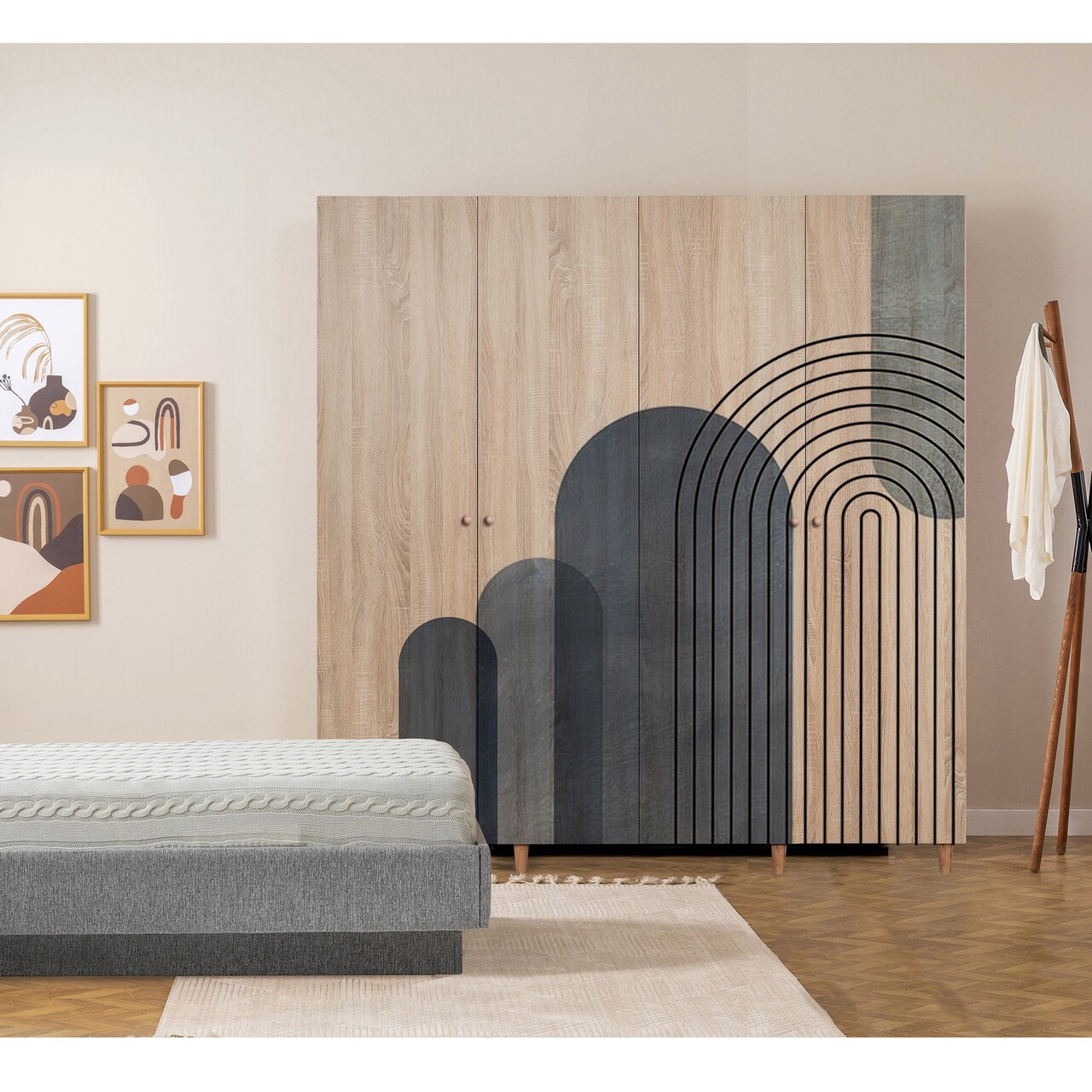 Dulap pentru haine, Vella, Loni 4 -973, 180x192x52 cm, PAL, Sonomo - 1 | YEO
