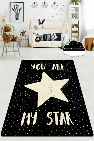 Covor, My Star DJT , 100x150 cm, Catifea, Alb/Negru