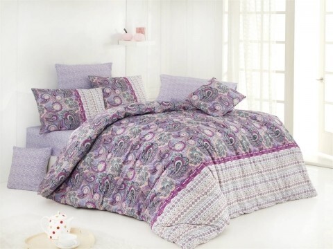 Lenjerie de pat pentru o persoana, 3 piese, 100% bumbac ranforce, Nazenin Home, Violet Lilac, mov