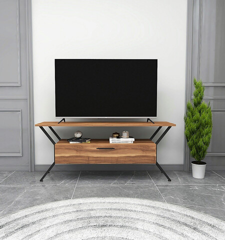Comoda TV, Kalune Design, Tarz, 124x54x35cm, Nuc / Negru