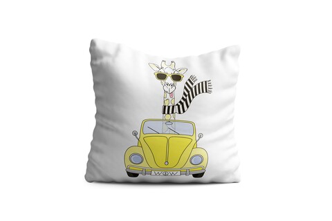 Perna decorativa giraffe in the car, oyo kids, 43x43 cm, poliester, multicolor