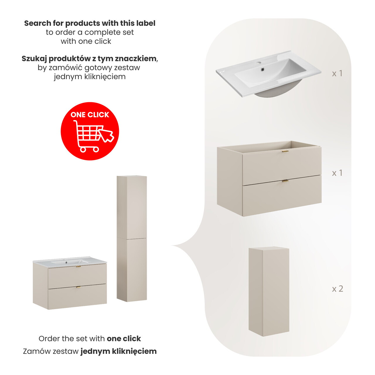 Set mobilier baie Dalia Cashmere Lava 80 cm , dulap inalt si masca lavoar, Comad, PAL, casmir