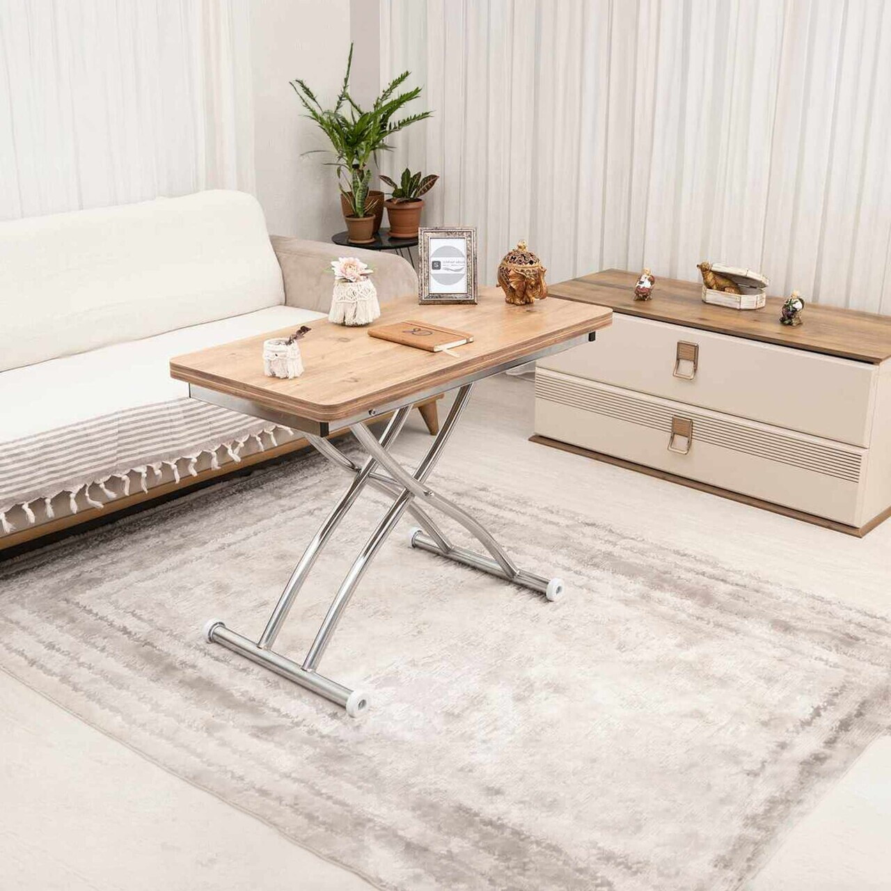 Masuta de cafea, Hanah Home, Mini Juppo Ext, MDF, Pin / Crom — imaginea 2