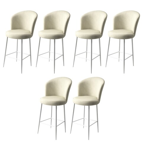 Set scaune de bar 6 piese, Charlotte, Fora, Metal, Crem/Alb