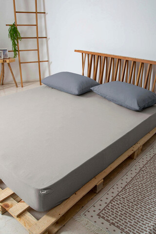Cearceaf cu elastic pat dublu, Sandra – Grey, Irya Home, Bumbac Irya Home