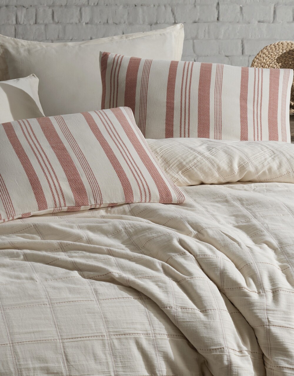 Lenjerie de pat dubla, Jade - Tile Red, Şaheser, Bumbac