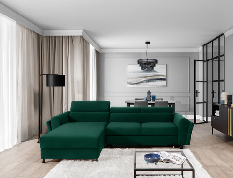 Coltar extensibil stanga 4 locuri ELTAP, Mari-02, Mariall, 288x200x92 cm, lemn/poliester, verde inchis